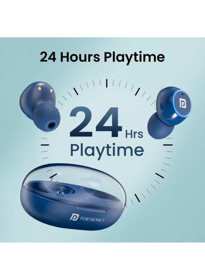 بورترونيكس Portronics Harmonics Twins S13 in Ear True Wireless Earbuds with Mic, 24H Playtime, Game/Music Mode, Touch Control, 8mm Driver, Bluetooth 5.3v,IPX5 Water Resistance, Type C Fast Charging(Blue) - Image 2